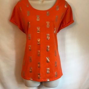 Rebecca Malone Orange/Gold Pineapple Shirt, Size L